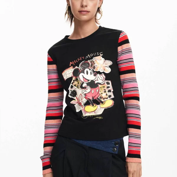 Desigual γυναικεία μπλούζα με print και ριγέ σχέδιο Regular Fit - 24WWTKA2 Μαύρο