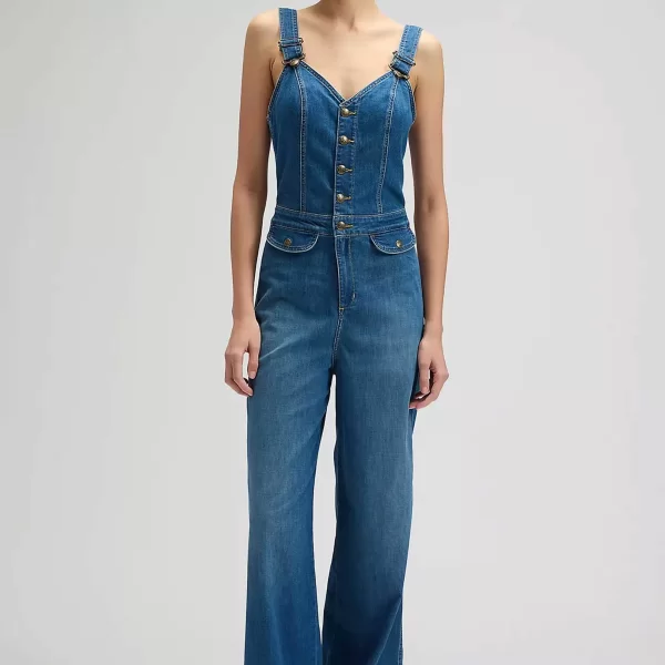 Lee® γυναικεία denim ολόσωμη φόρμα με τιράντες και cut-out Slim Fit - 112376714 Denim Blue