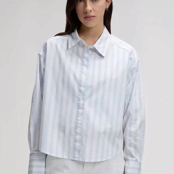 Lee® γυναικείο πουκάμισο cropped με ριγέ σχέδιο Regular Fit - 112376967 Μπλε Ανοιχτό