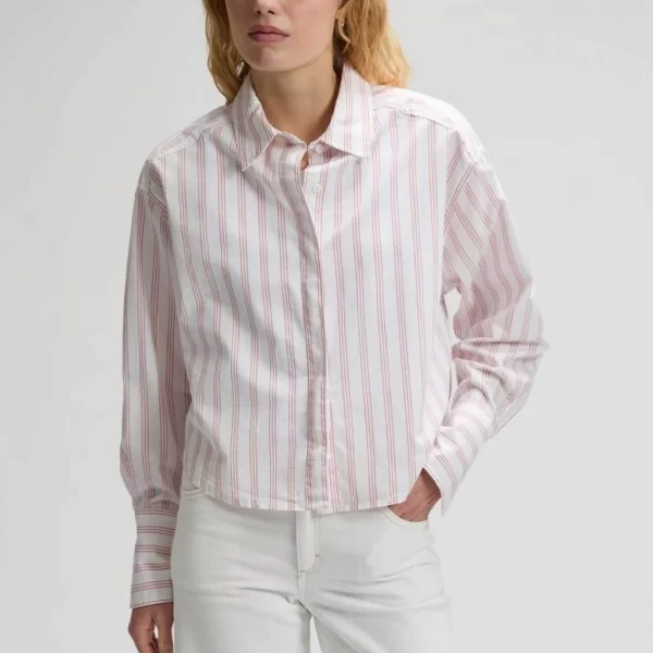 Lee® γυναικείο πουκάμισο cropped με ριγέ σχέδιο Regular Fit - 112378893 Ροζ