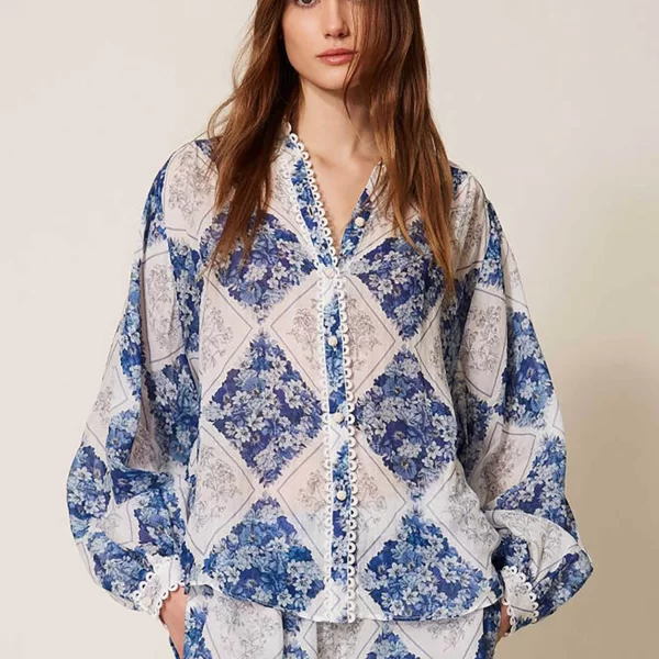 Twinset γυναικείο πουκάμισο με floral print - 261TP213E Γαλάζιο