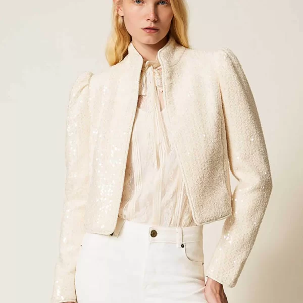 Twinset γυναικείο jacket με παγιέτα - 261TP2621 Εκρού