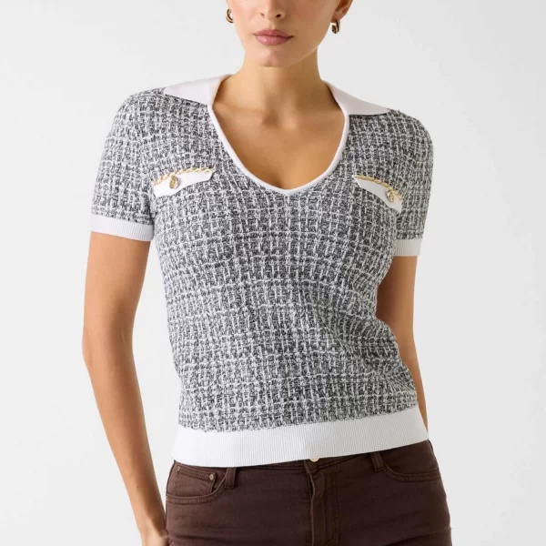 Guess Guess γυναικεία tweed πλεκτή μπλούζα Regular Fit - W6RR27Z0361 Ασπρόμαυρο