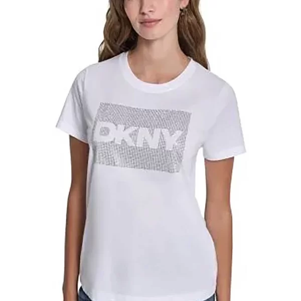 DKNY γυναικείο T-shirt με logo print απο στρας - DJ6T1701 Λευκό