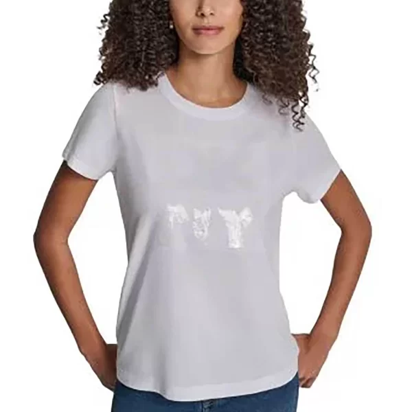 DKNY γυναικείο T-shirt με logo print απο στρας - DJ6T1684 Λευκό