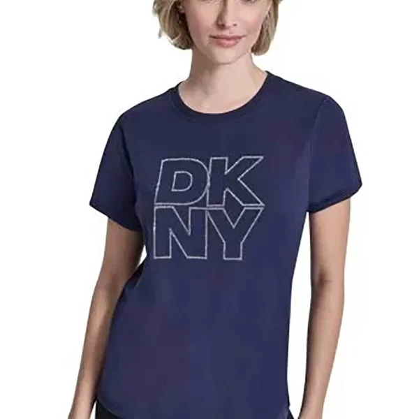 DKNY γυναικείο T-shirt με logo print απο στρας - DP6T1533 Σκούρο Μπλε