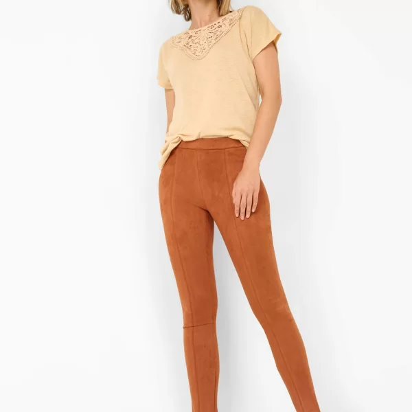 Orsay γυναικείο παντελόνι ψηλόμεσο με suede όψη - 350167-758000 Κεραμιδί