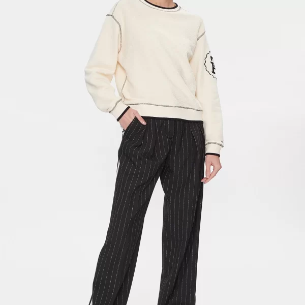 Tommy Hilfiger γυναικείο παντελόνι με ριγέ σχέδιο Relaxed Straight Fit - WW0WW40513 Μαύρο