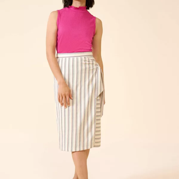 ORSAY Orsay γυναικεία midi φούστα με ριγέ σχέδιο και ζώνη στο πλάι - 710277-041000 Μπεζ