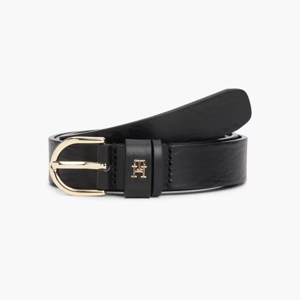 Tommy Hilfiger γυναικεία δερμάτινη ζώνη με μεταλλικό monogram - AW0AW16836 Μαύρο
