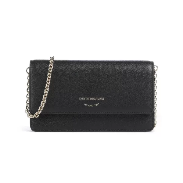 Emporio Armani γυναικείο δερμάτινο mini bag crossbody με λογότυπο - EW003036AF19568 Μαύρο