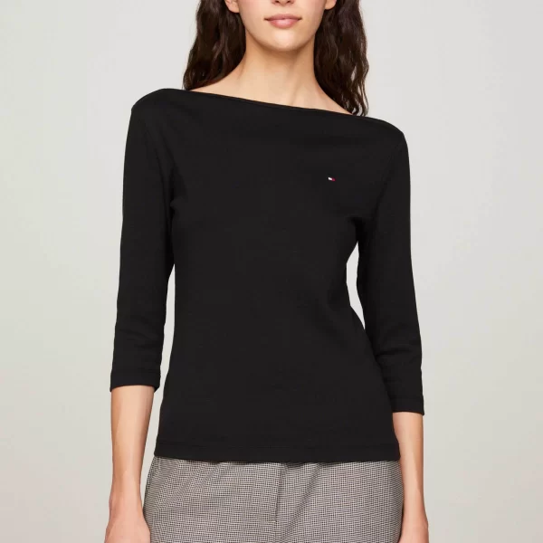 Tommy Hilfiger γυναικεία μπλούζα με κεντημένο λογότυπο και μανίκι 3/4 Slim Fit - WW0WW40589 Μαύρο