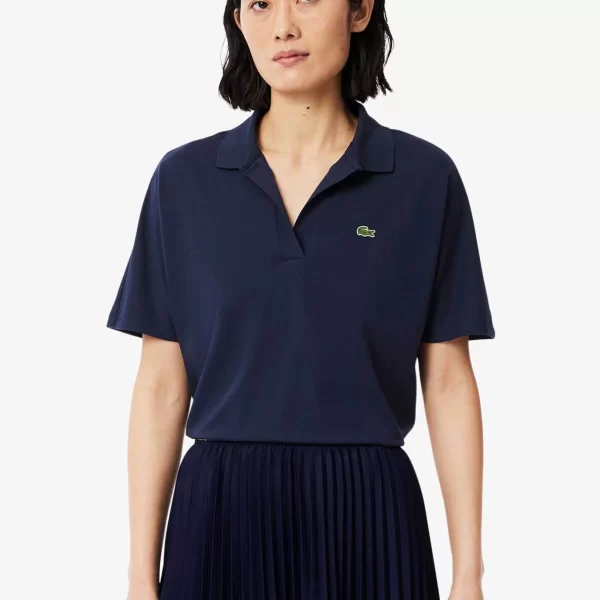 Lacoste γυναικεία μπλούζα πόλο πικέ κοντομάνικη με κεντημένο λογότυπο Relaxed Fit - PF1123-00 Μπλε Σκούρο
