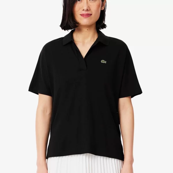 Lacoste γυναικεία μπλούζα πόλο πικέ κοντομάνικη με κεντημένο λογότυπο Relaxed Fit - PF1123-00 Μαύρο