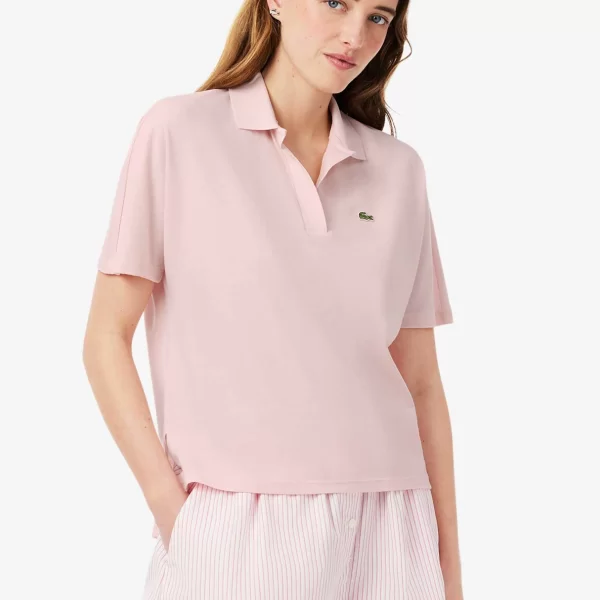 Lacoste γυναικεία μπλούζα πόλο πικέ κοντομάνικη με κεντημένο λογότυπο Relaxed Fit - PF1123-00 Ροζ Ανοιχτό