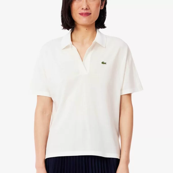 Lacoste γυναικεία μπλούζα πόλο πικέ κοντομάνικη με κεντημένο λογότυπο Relaxed Fit - PF1123-00 Λευκό
