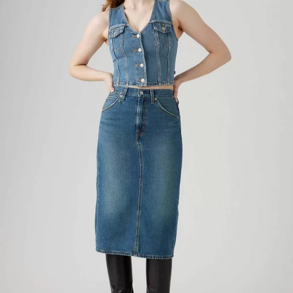 Levi's Levi's® γυναικεία midi φούστα denim ψηλόμεση πεντάτσεπη Slim Fit - 001VH0006 Denim Blue