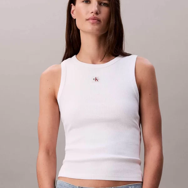 Calvin Klein Jeans γυναικείο τοπ αμάνικο ribbed - LV047C201G Λευκό