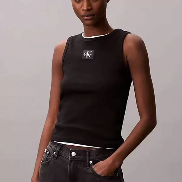 Calvin Klein Jeans γυναικείο τοπ αμάνικο ribbed - LV047C201G Μαύρο