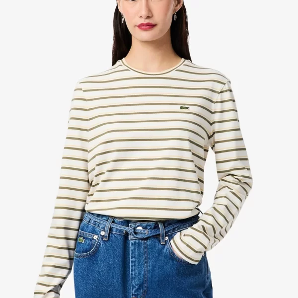 Lacoste γυναικεία μπλούζα ριγέ με μακρύ μανίκι Regular Fit - TF7573-00 Εκρού
