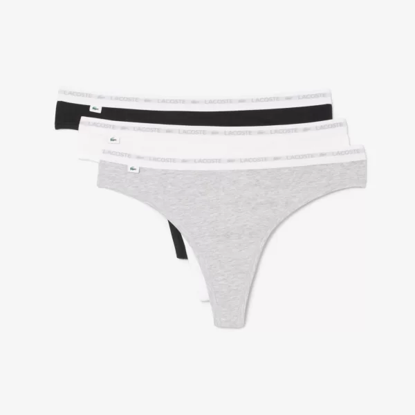 Lacoste σετ γυναικεία εσώρουχα string brief με contrast μέση και λογότυπο (3 τεμάχια) - 8F1341 Γκρι