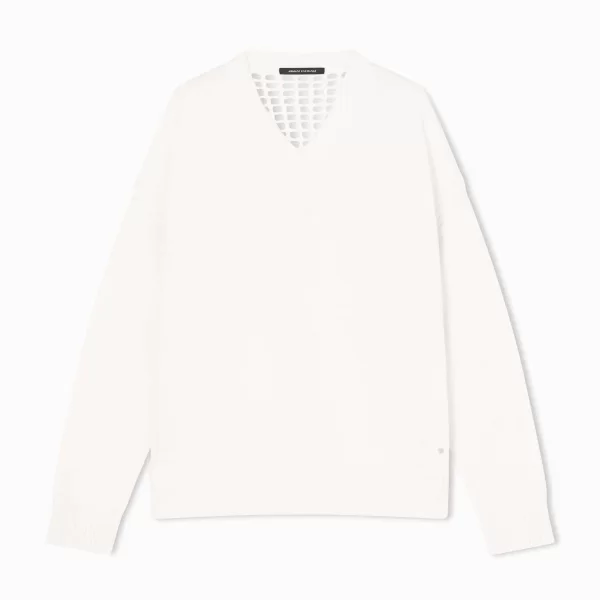 Armani Exchange γυναικεία πλεκτή μπλούζα με V και διάτρητο πίσω μέρος - XW001904AF21574 Λευκό