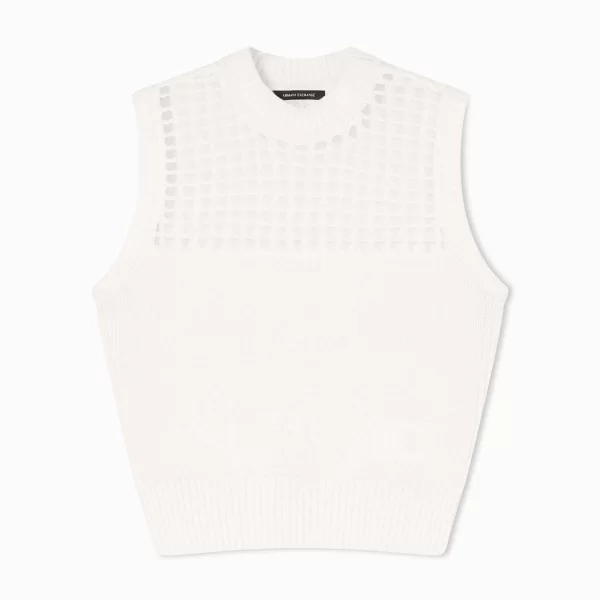 Armani Exchange γυναικεία πλεκτή μπλούζα αμάνικη με διάτρητο σχέδιο - XW001906AF21574 Λευκό