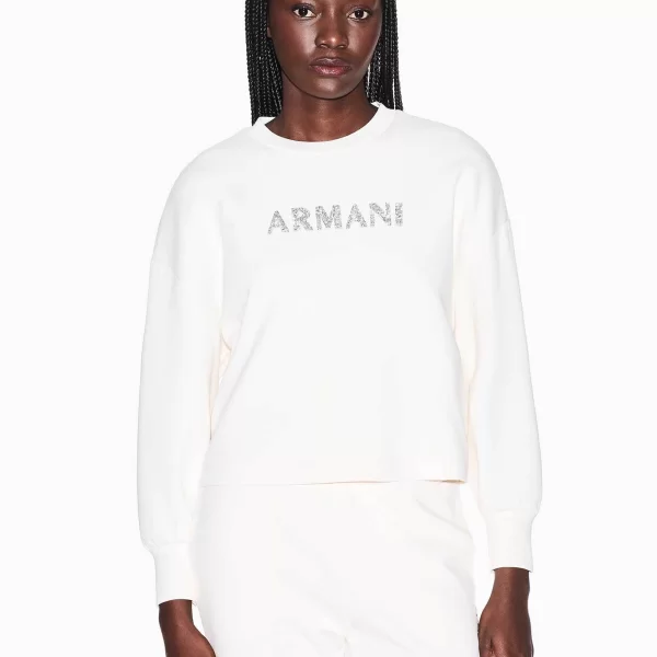 Armani Exchange γυναικεία μπλούζα φούτερ με λογότυπο από στρας - XW002049AF21298 Λευκό