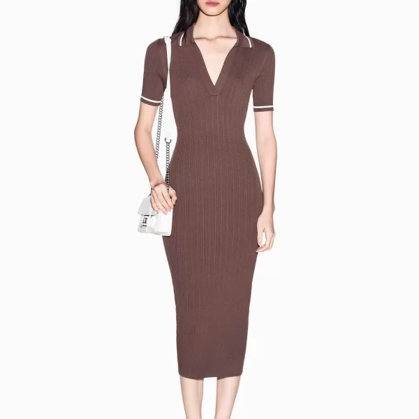 Armani Exchange γυναικείο πλεκτό midi φόρεμα με σχέδιο στην πλέξη - XW002244AF10352 Καφέ