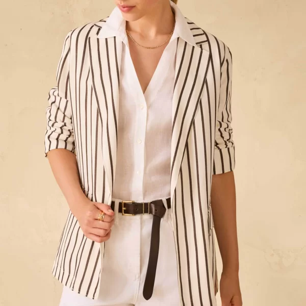 Pennyblack γυναικείο σακάκι λινό με ριγέ σχέδιο 