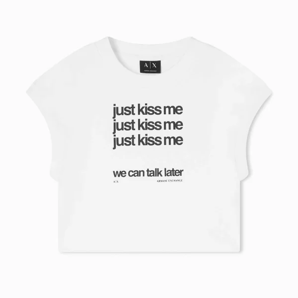 ARMANI EXCHANGE Armani Exchange γυναικείο cropped T-shirt με lettering Regular Fit - XW002320AF15085 Λευκό