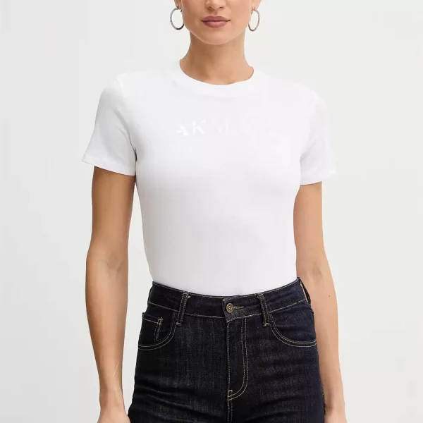 ARMANI EXCHANGE Armani Exchange γυναικείο T-shirt με λογότυπο από παγιέτες Regular Fit - XW002340AF10358 Λευκό