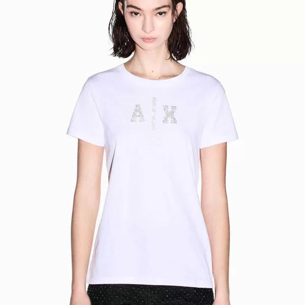 ARMANI EXCHANGE Armani Exchange γυναικείο T-shirt με monogram από στρας Regular Fit - XW002348AF10356 Λευκό
