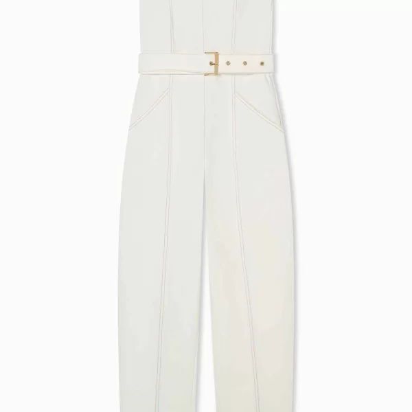 Armani Exchange γυναικεία denim strapless ολόσωμη φόρμα με ζώνη - XW002255AF21335 Λευκό