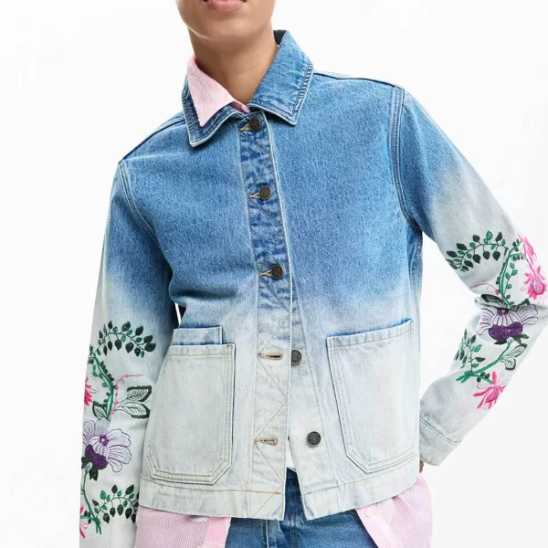 DESIGUAL Desigual γυναικείo denim jacket με floral κεντήματα 