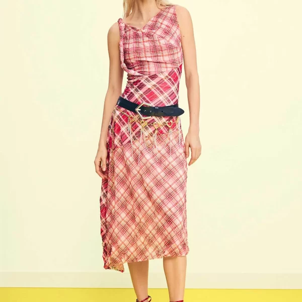 Desigual γυναικείο midi αμάνικο φόρεμα με καρό σχέδιο Regular Fit 