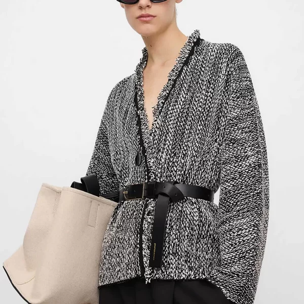 Adolfo Domínguez γυναικείο jacket με ανάμεικτη πλέξη - 252011068 Ασπρόμαυρο