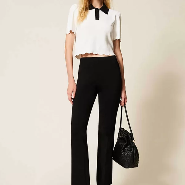 Twinset γυναικείο πλεκτό παντελόνι flared - 261TP3130 Μαύρο