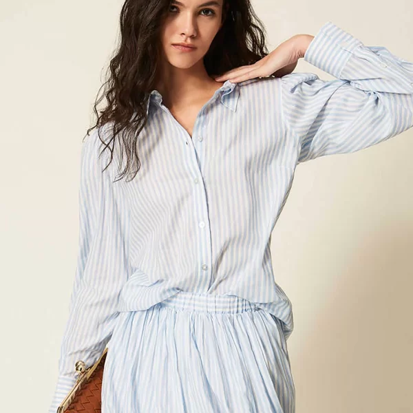 Twinset γυναικείο ριγέ πουκάμισο - 261TE2081 Γαλάζιο