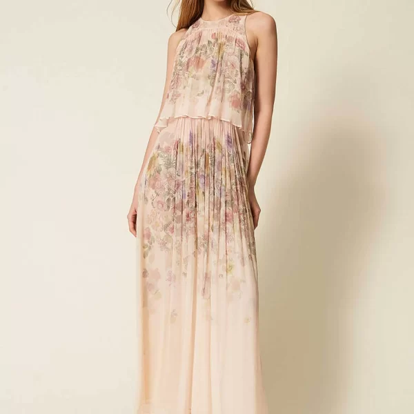 Twinset γυναικείο maxi φόρεμα με floral σχέδιο - 261TT2560 Ροζ