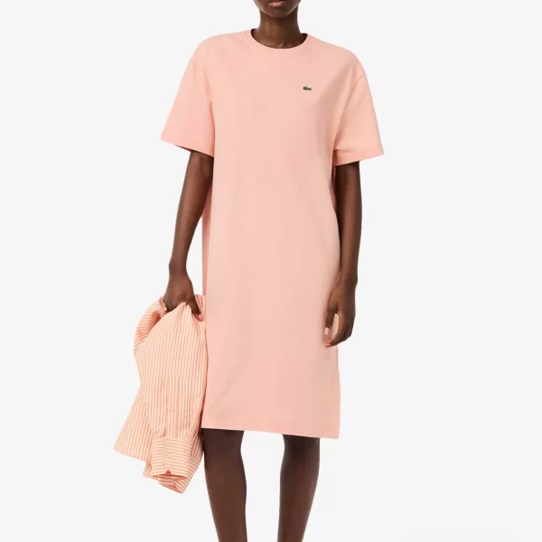 Lacoste γυναικείο midi φόρεμα με κεντημένο λογότυπο Oversized Fit - EF2883 Σομόν