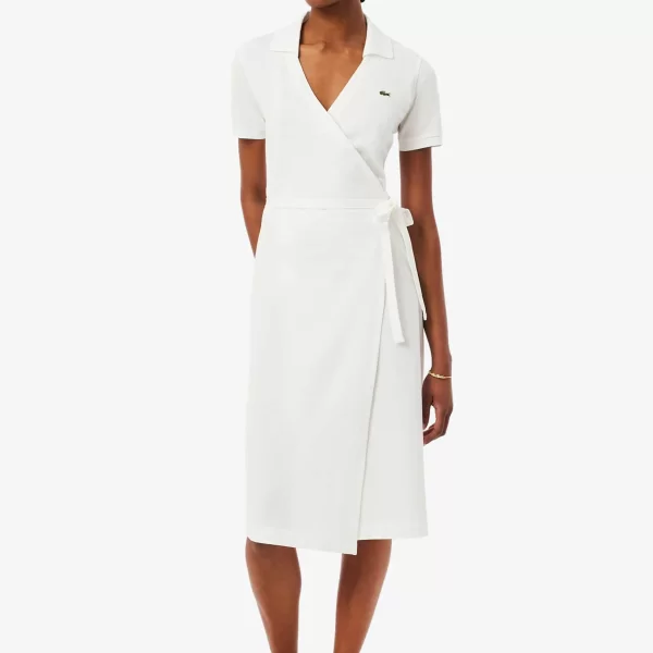 Lacoste γυναικείο midi φόρεμα πικέ κρουαζέ με κεντημένο λογότυπο Slim Fit - EF9825 Λευκό