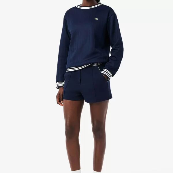 Lacoste Lacoste γυναικείο σορτς πικέ με κεντημένο λογότυπο και contrast ριγέ μέση - GF9835 Μπλε Σκούρο