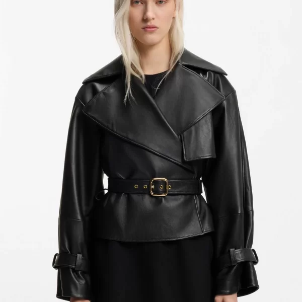 Hugo Boss γυναικείο μπουφάν δερμάτινο με ζώνη 