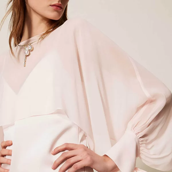 Twinset γυναικεία cropped μπλούζα με balloon μανίκια - 261TP2791 Ροζ