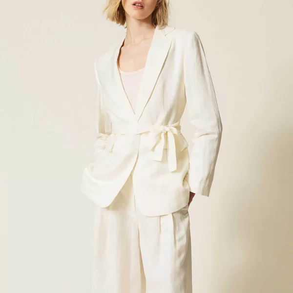 Twinset γυναικεία βερμούδα με λινό - 261LL2NGG Λευκό