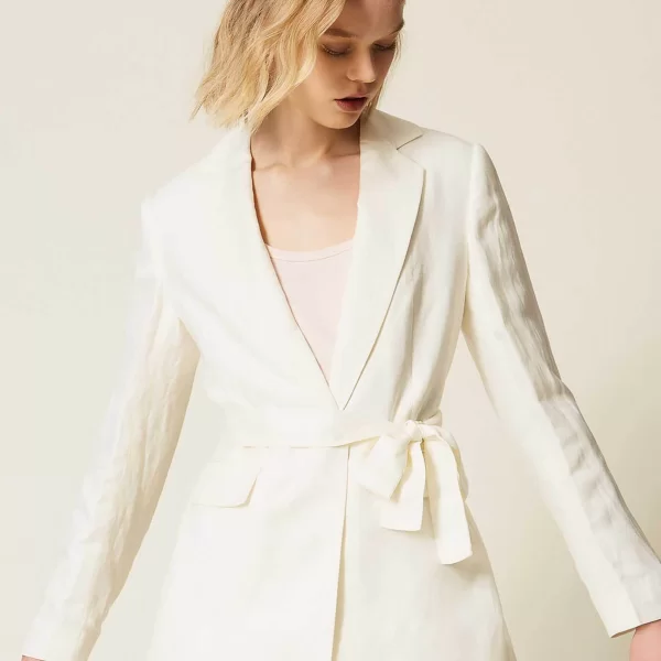 Twinset γυναικείο σακάκι με λινό - 261LL2NHH Λευκό