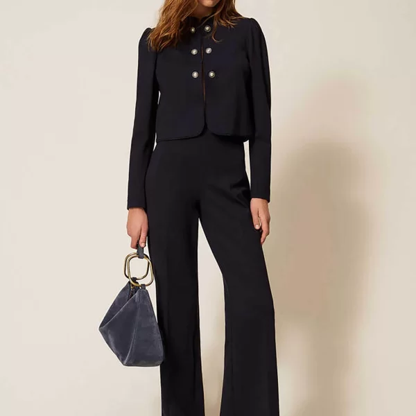 Twinset γυναικείο παντελόνι μονόχρωμο Wide Fit - 261TP2144 Μπλε Σκούρο