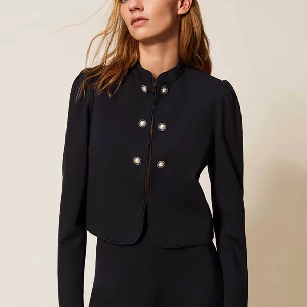 Twinset γυναικείο σακάκι με διακοσμητικά κουμπιά πέρλες - 261TP2381 Μπλε Σκούρο