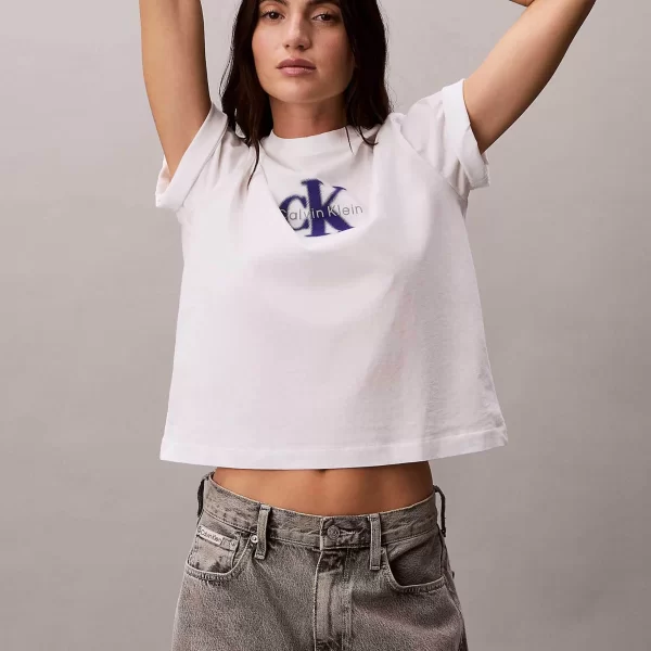 Calvin Klein Jeans γυναικείο T-shirt μονόχρωμο με λογότυπο Relaxed Fit - LV047F800G Λευκό